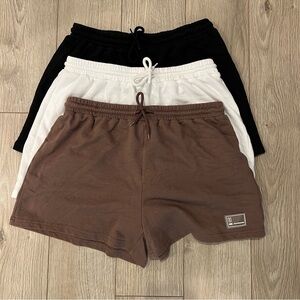 Amazon Sweatshort Trio - Brown, White, and Black